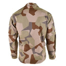 Back view of Genuine Swedish Army M90 desert camo lightweight combat field shirt with reinforced elbows and pockets.