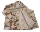 Genuine Swedish Army M90 Desert camo lightweight combat shirt with reinforced elbows and chest pockets, designed for durability.