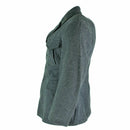 Genuine Swiss army wool jacket in grey, military surplus uniform with chest pockets, epaulets, and pleated back design.