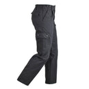 Black German Army style BDU cargo pants with multiple pockets, durable fabric, and a classic combat uniform design.