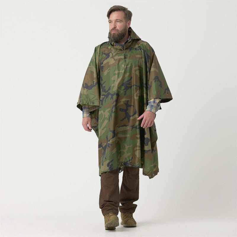 Helikon - Tex U.S. Army Model Poncho Waterproof Tactical Rain Gear Woodland Camo - GoMilitar