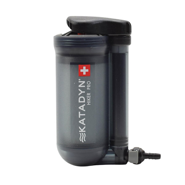 Katadyn Hiker Pro portable water filter with transparent body and quick-connect fittings for camping and hiking hydration