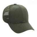 Olive green military-style baseball cap with mesh back, adjustable strap, and lightweight durable polycotton fabric.
