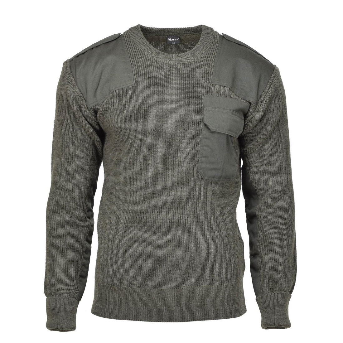 Pull commando de style militaire de marque MFH, pull en tricot à points de suture, olive, NEUF