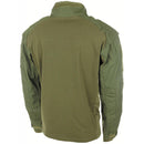 Back view of MFH olive U.S. military style long sleeve combat shirt with reinforced elbows and arm pockets