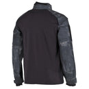 Back view of MFH Brand U.S. Military-style tactical combat shirt in night camo with reinforced elbows and adjustable cuffs.