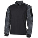 U.S. Military style MFH combat tactical field shirt in night camo with reinforced elbows and adjustable cuffs