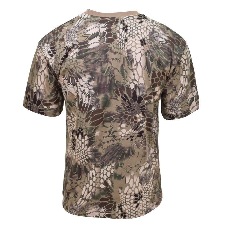 Back view of MFH Brand U.S. military short sleeve undershirt with snake FG camo pattern, breathable and lightweight fabric
