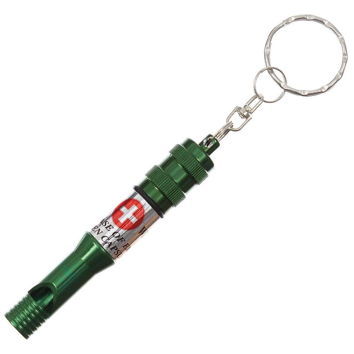 MFH Emergency Whistle Waterproof Keychain ID Capsule Anodized Aluminium Olive
