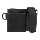 Black MOLLE admin pouch with multiple compartments, durable design, and attachment straps for tactical gear organization.