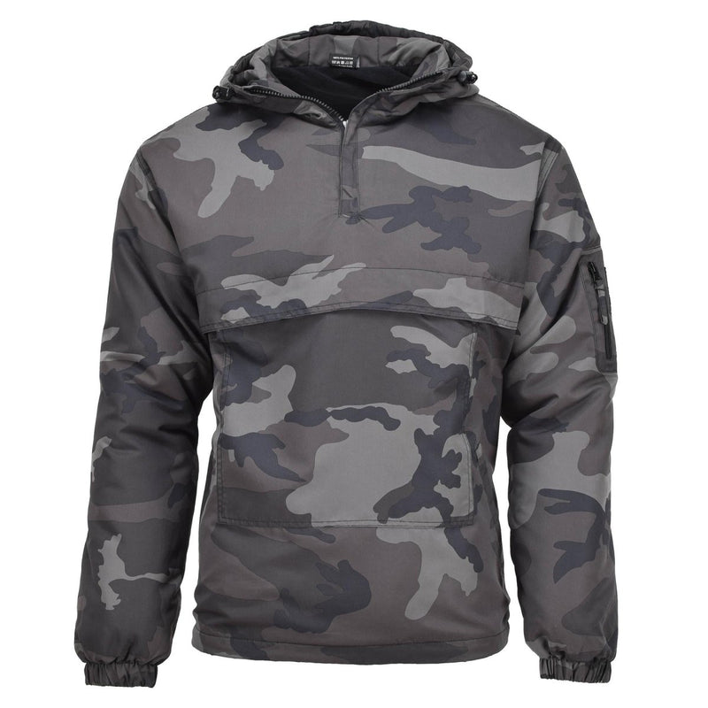MIL-TEC lightweight hooded anorak jacket in CCE night camouflage with front flap pocket and zippered sleeve pocket