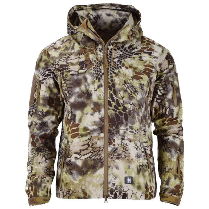 Veste hardshell imperméable camouflage Mil-Tec MANDRA pour homme avec capuche réglable et plusieurs poches.