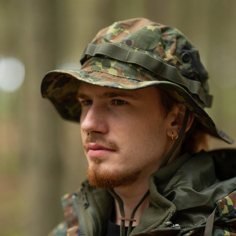 Chapeau de brousse de style militaire en ripstop de marque Mil-Tec, casquette militaire légère en flecktarn