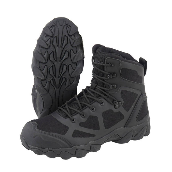 Bottes tactiques noires MIL-TEC Chimera avec maintien élevé de la cheville, conception légère et semelle antidérapante robuste.