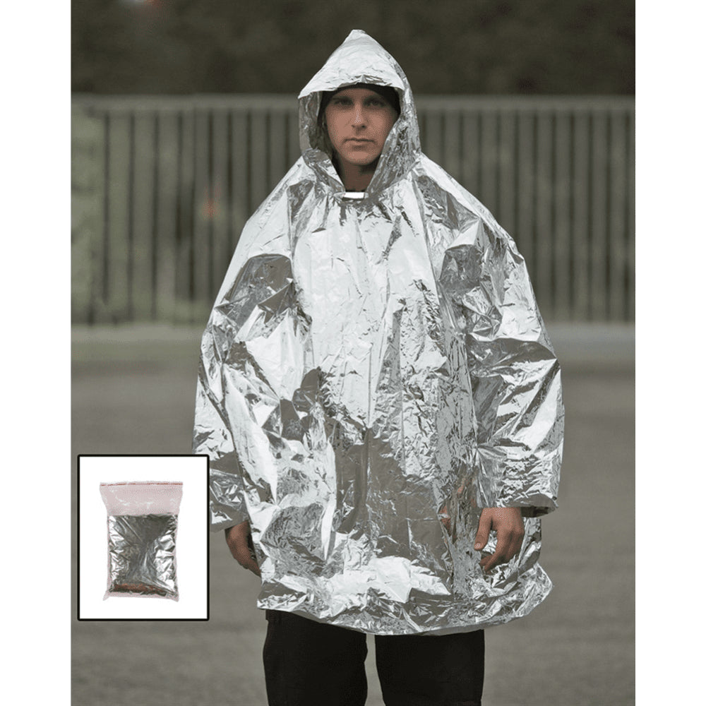 Mil-Tec Emergency Survival Poncho Hooded Lightweight Thermal Rain Cover