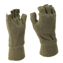 Olive green fingerless gloves with Thinsulate lining for warmth and tactical use in cold weather.