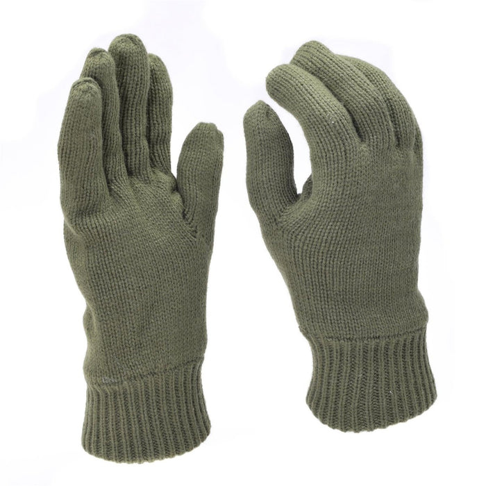 Gants d'hiver tricotés vert olive avec doublure Thinsulate pour plus de chaleur et une utilisation tactique en extérieur.