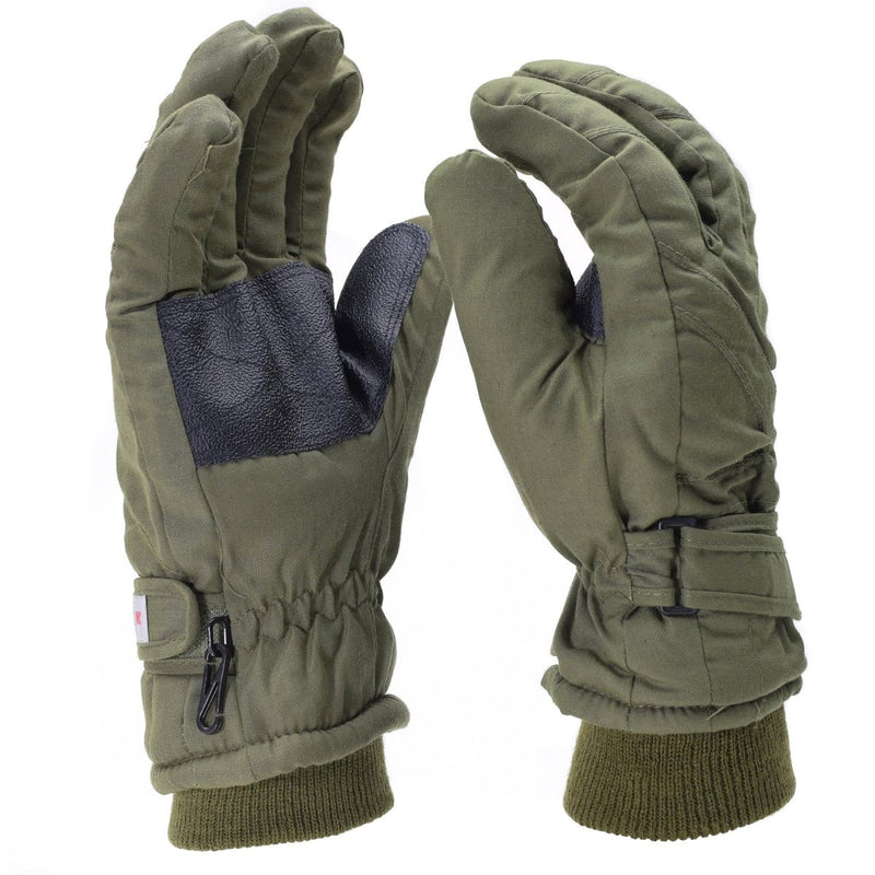Olive green Mil-Tec winter gloves with Thinsulate lining, adjustable wrist strap, and anti-lost buckle for men