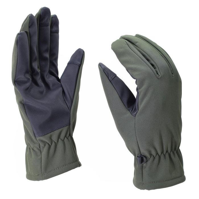 Gants softshell Mil-Tec vert olive avec doublure Thinsulate, paumes renforcées et poignée antidérapante pour une utilisation hivernale.