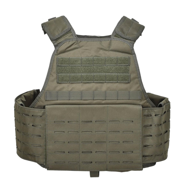 Olive green MIL-TEC laser cut modular plate carrier vest with MOLLE attachment system for tactical use