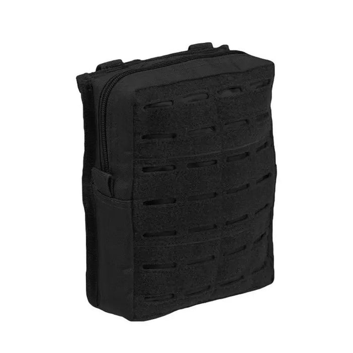 Large black MIL-TEC tactical lasercut belt pouch with MOLLE compatibility and durable zipper closure for outdoor gear storage