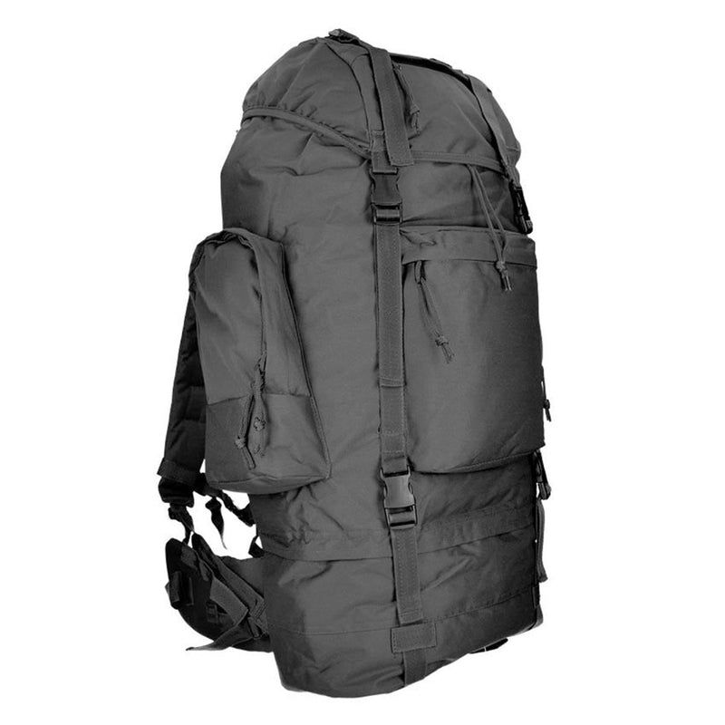 Black MIL-TEC RANGER tactical backpack with multiple compartments, padded straps, and MOLLE webbing for hiking and camping.