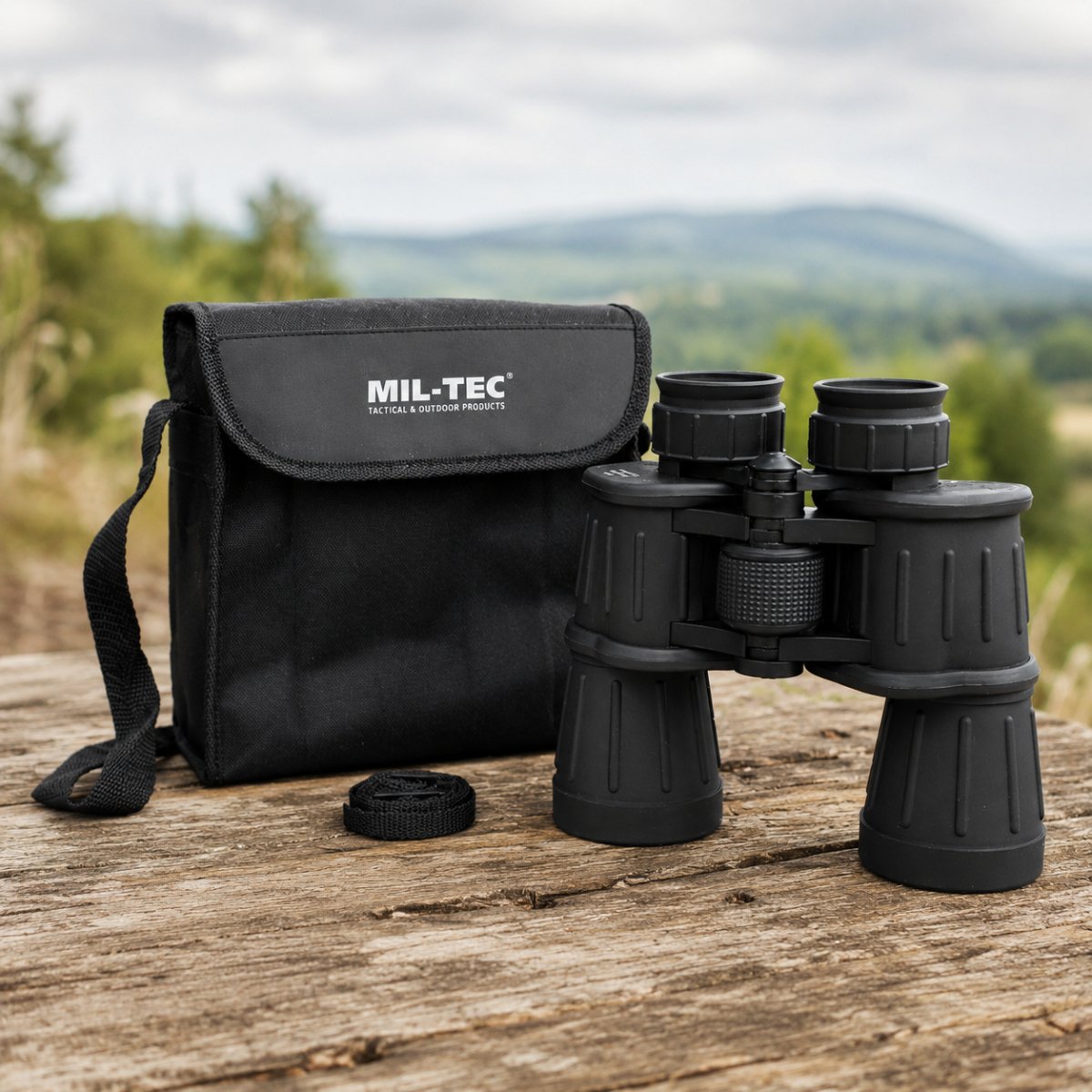 Mil-Tec Jumelles avec revêtement en caoutchouc 7 x 50 Optique de chasse pour randonnée en plein air Noir