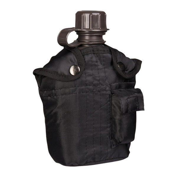 MIL - TEC US Style Plastic Canteen 1L Cover Included Tactical Outdoor Black - GoMilitar