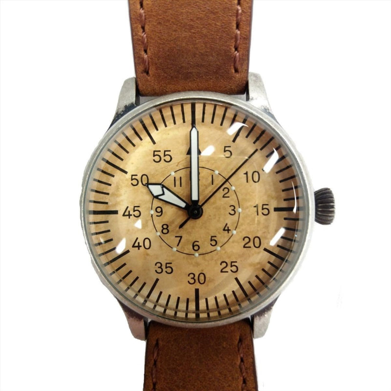 Montre à quartz vintage MIL-TEC Army Pilot Bracelet en cuir naturel marron