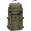 Original Austria military tactical backpack in olive green with detachable top cover and MOLLE webbing, 25 liters capacity