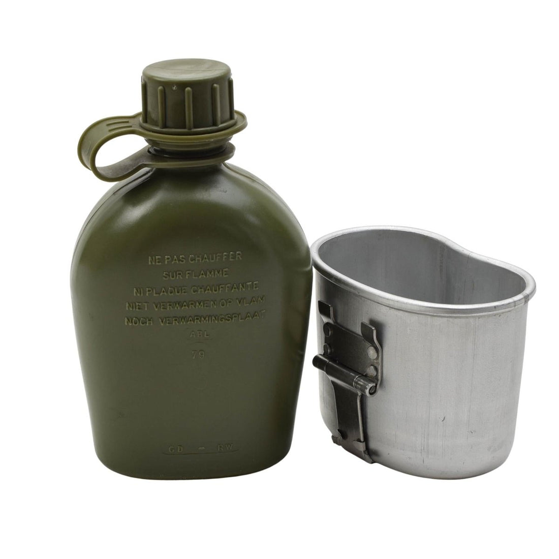 Cantine Militaire Belge Originale 1L Pochette Plastique Gobelet Aluminium Inclus