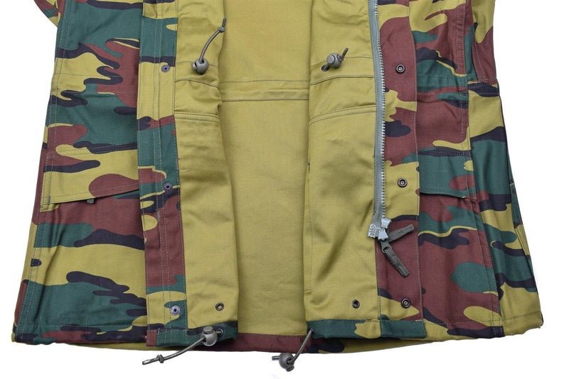 Open Original Belgium Military jigsaw camo tactical jacket showing interior lining and adjustable drawstrings