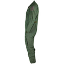 Side view of Original British Army Aircrew MK15 RAF aramid suit coverall in sage green with adjustable waist and pockets