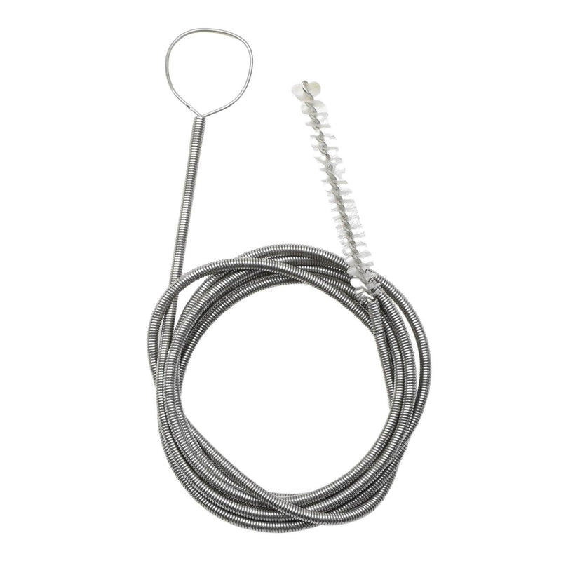 Coiled metal spring with a brush on a white background