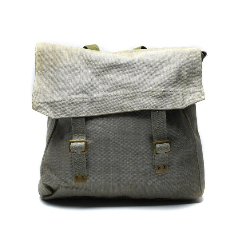 Original British Army M37 grey canvas haversack with buckle closure, large vintage military surplus side bag
