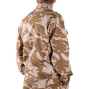 Back view of a lightweight British army desert camouflage field jacket shirt designed for hot, arid climates.