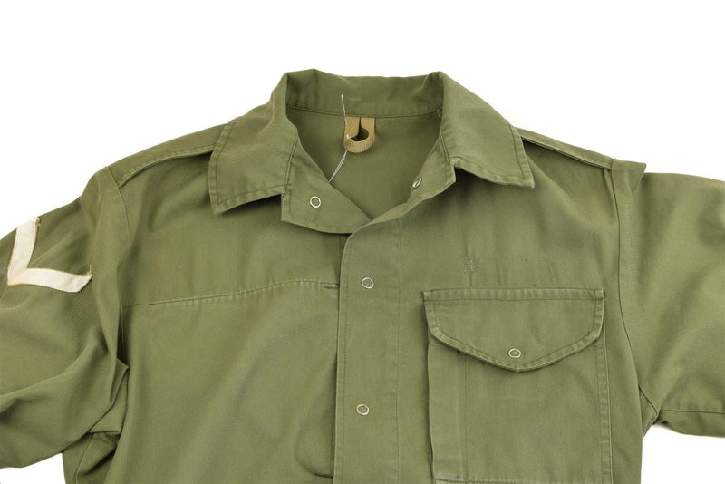 Original British army olive green coverall with button-up front and chest flap pocket mechanic jumpsuit design