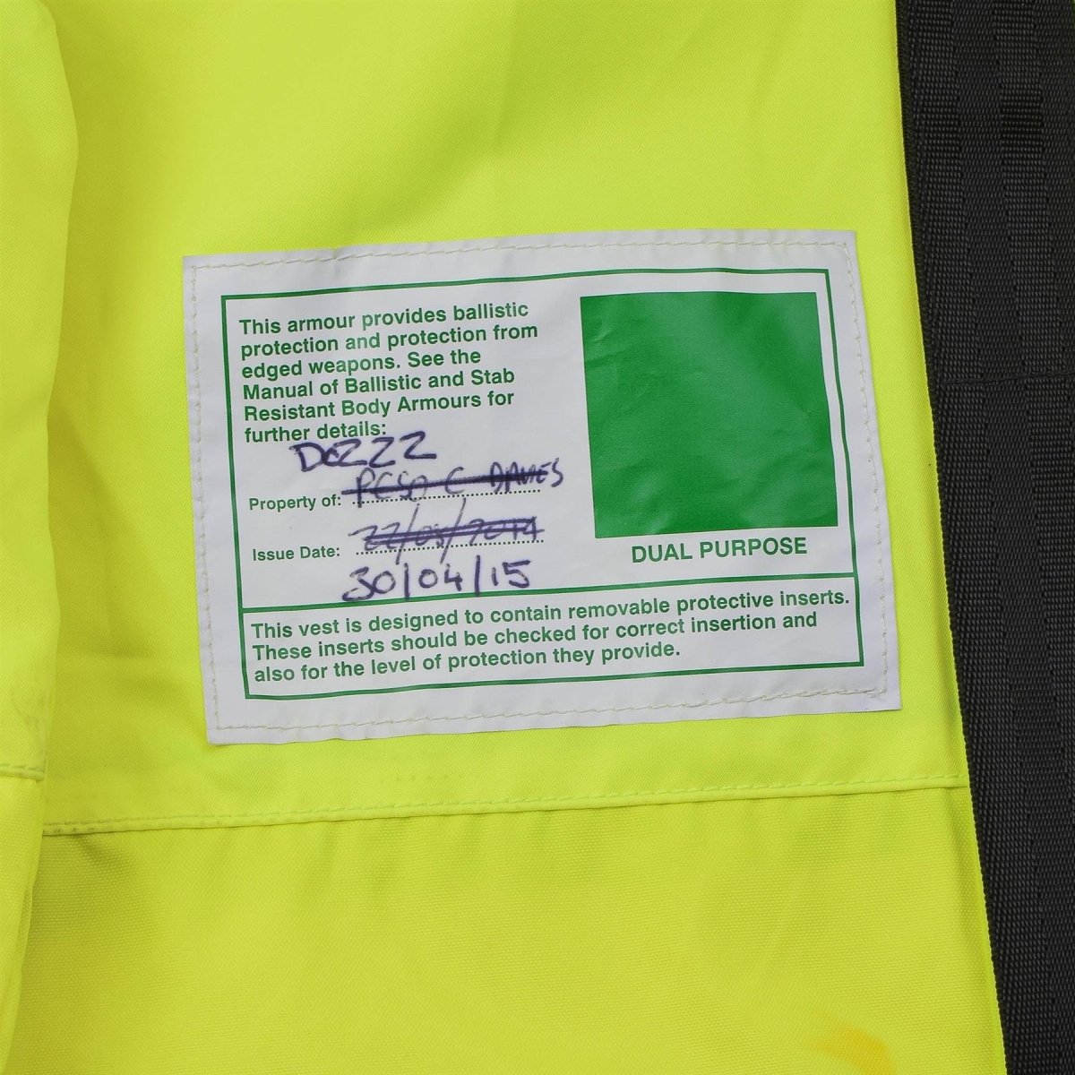 Original British Police Body Armour Vest Dual Purpose High Vis Yellow