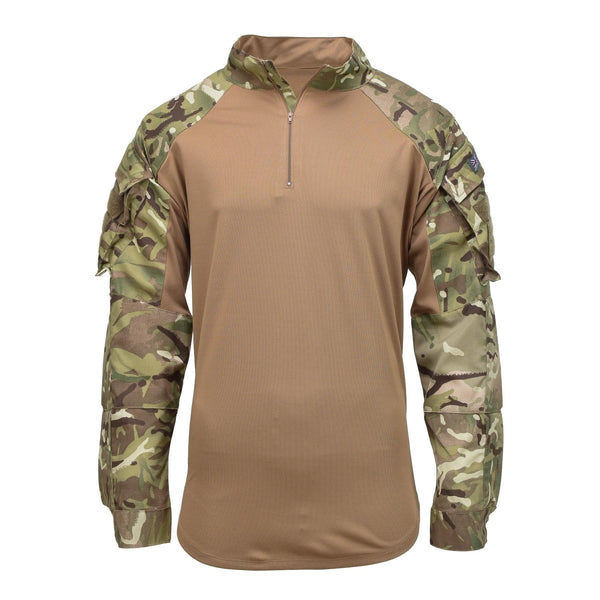 Original British military under body shirt with MTP camouflage sleeves and tan torso, designed for tactical use.