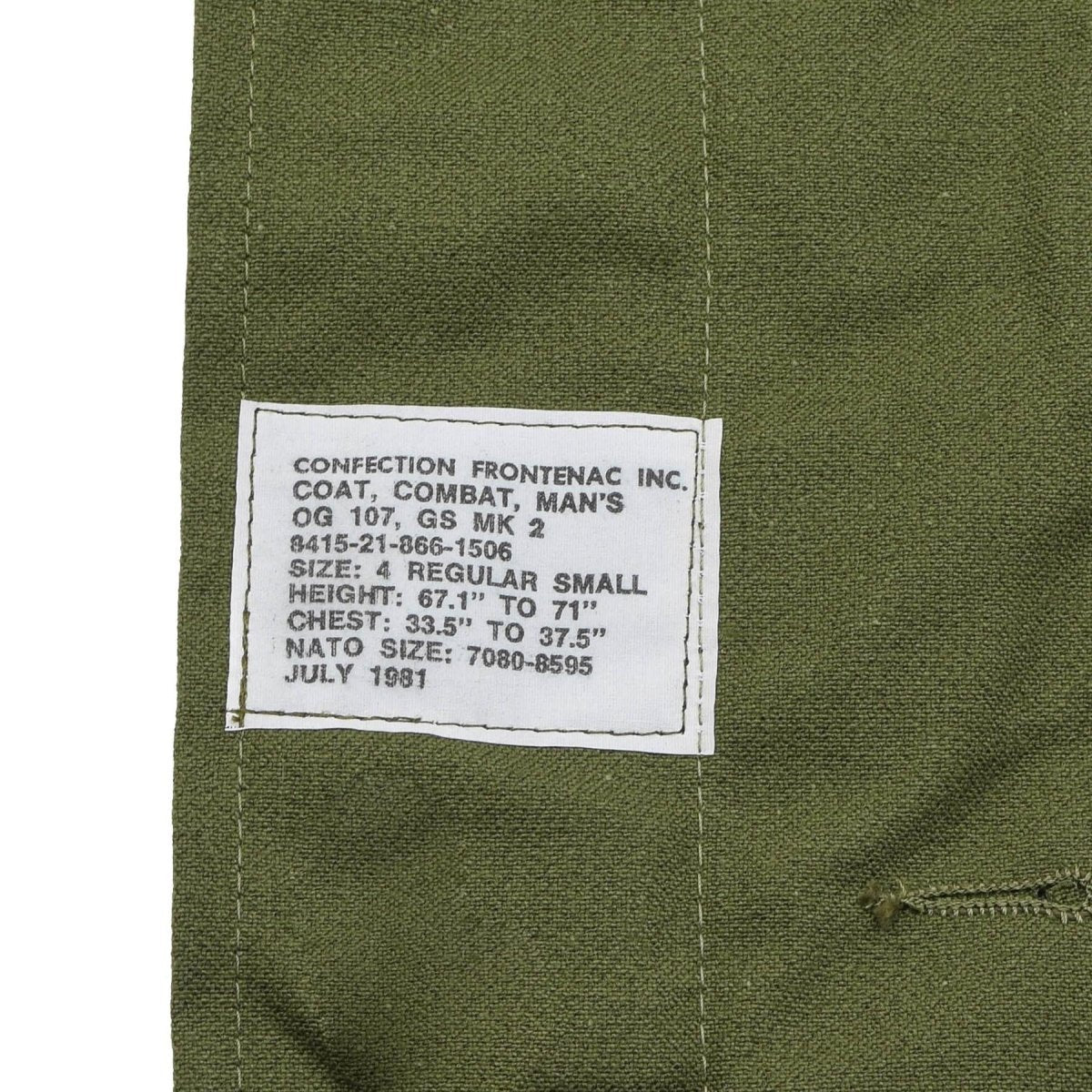 Veste de campagne originale de l'armée canadienne, surplus militaire de combat, vert olive
