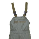 Olive green original Czech Army flame-resistant aramid bib pants with adjustable straps and zippered chest pocket