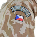 Close-up of Czech Republic patch on desert camo windproof military surplus parka jacket sleeve
