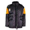 Original Danish M84 civil defense jacket in grey with orange accents, durable and functional military surplus outerwear