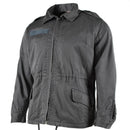 Original Danish army M71 short cut military jacket in grey, durable vintage field surplus design.