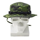 Danish M84 camo bucket hat with wide brim and chin strap made from durable ripstop for outdoor use.