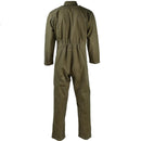 Back view of original Dutch Army olive green overall suit with adjustable waist and long sleeves.