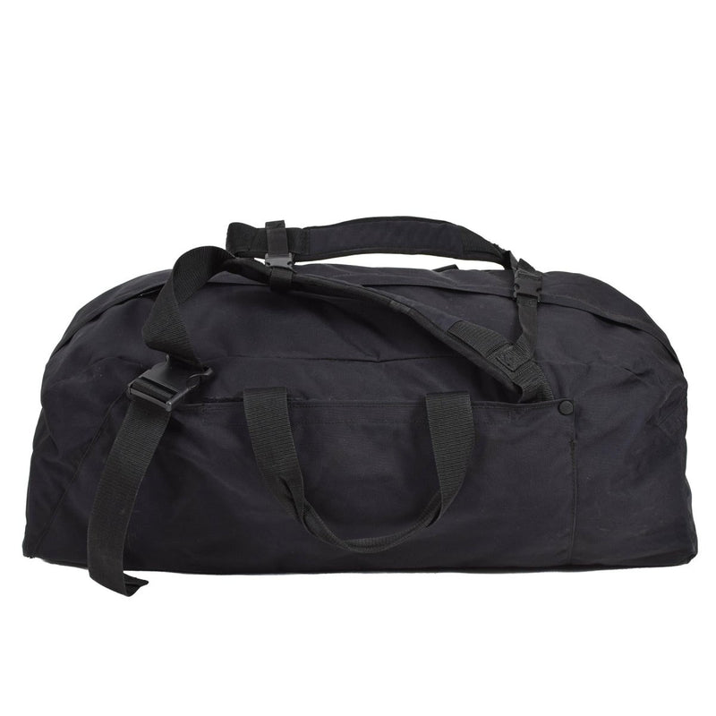 Black Original Dutch Military duffle bag with adjustable shoulder straps and durable design for travel and sports use