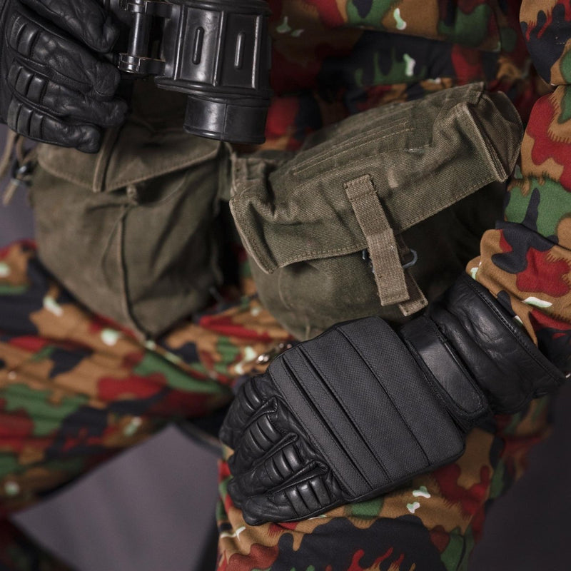 Gants de combat tactiques militaires néerlandais d'origine, protection des articulations en cuir noir