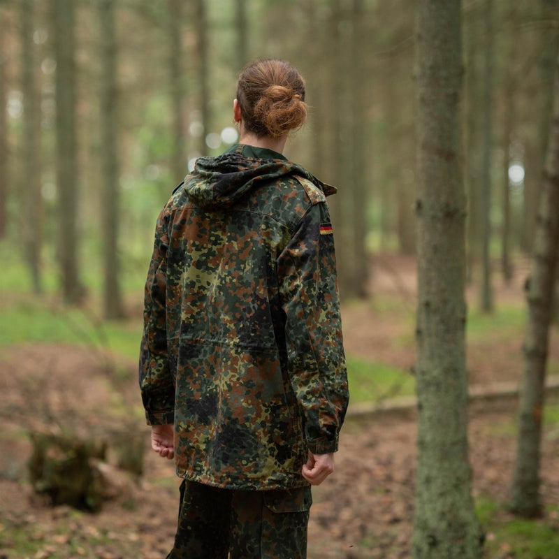 Veste de combat originale de l'armée allemande parka militaire à capuche Flecktarn combat 