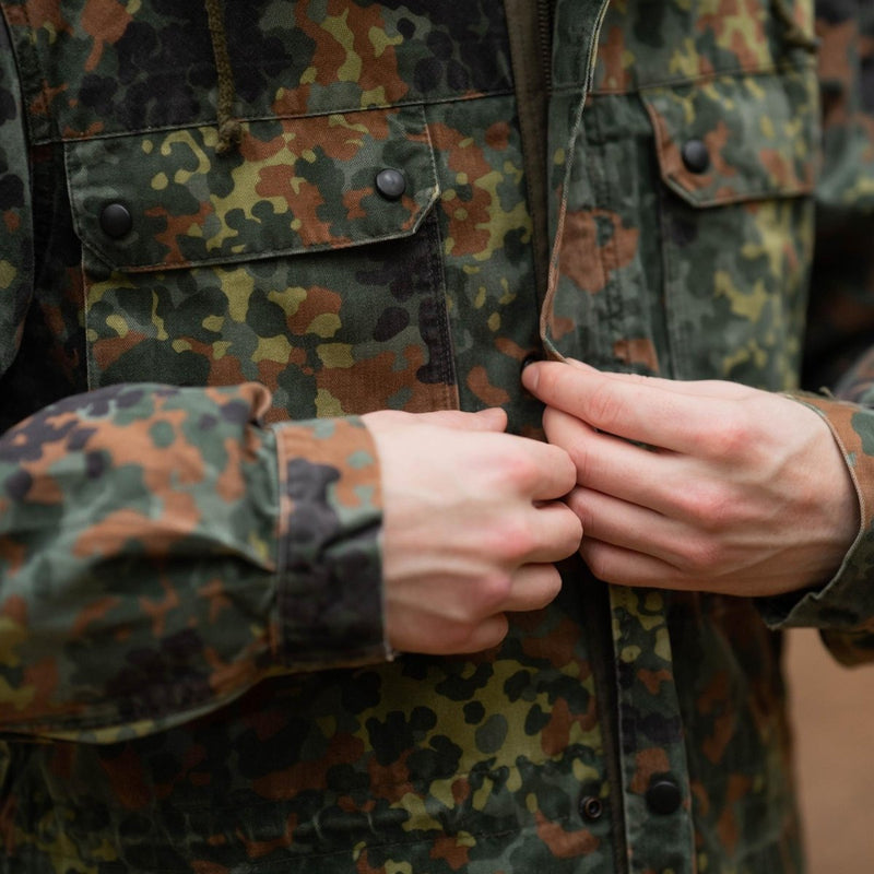 Veste de combat originale de l'armée allemande parka militaire à capuche Flecktarn combat 